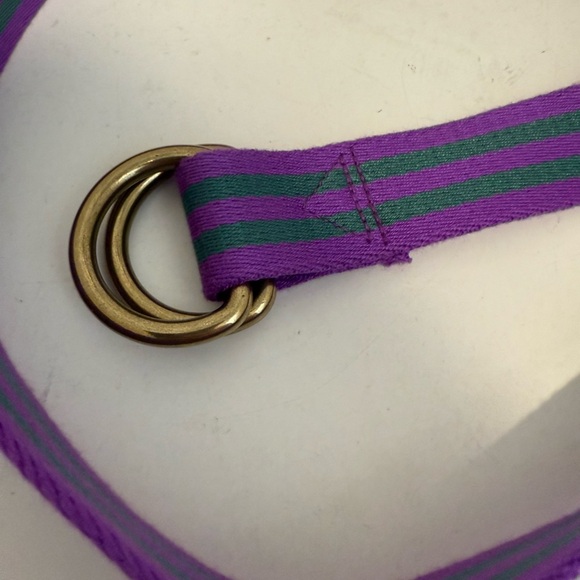 J. Crew Purple and Green Striped Fabric D-Ring Belt M / L - Picture 4 of 8